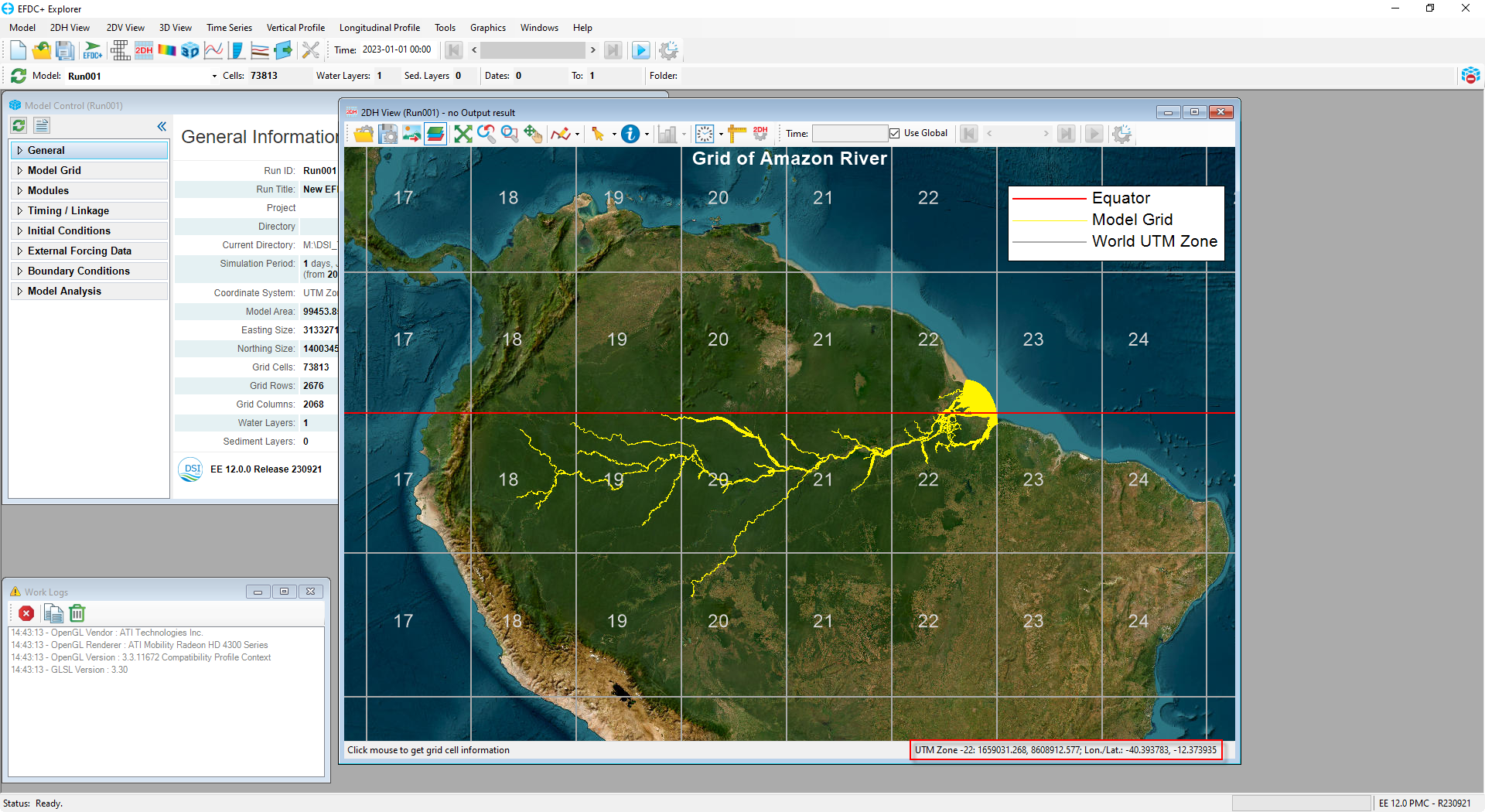 Figure 2. The Amazon River spans multiple UTM zones but can be accurately displayed using GCS.