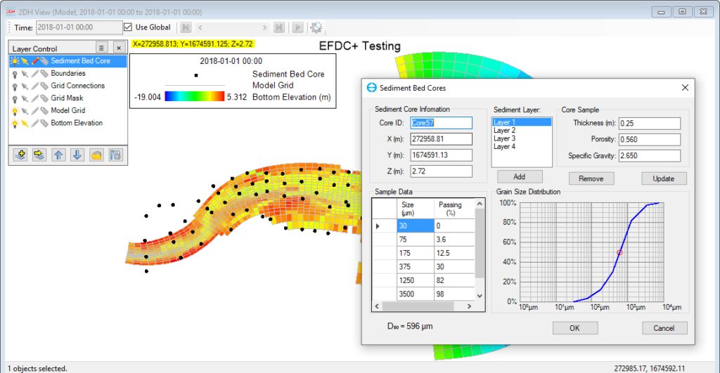 Sediment bed core editor in EE.