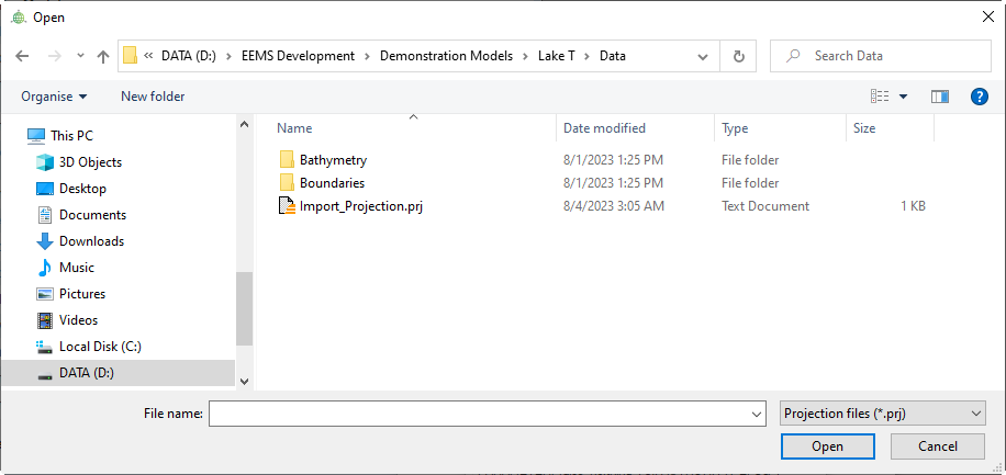 Figure 3: Define projection by importing a *.prj file