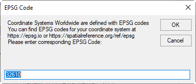 Figure 4: Define projection using EPSG Code