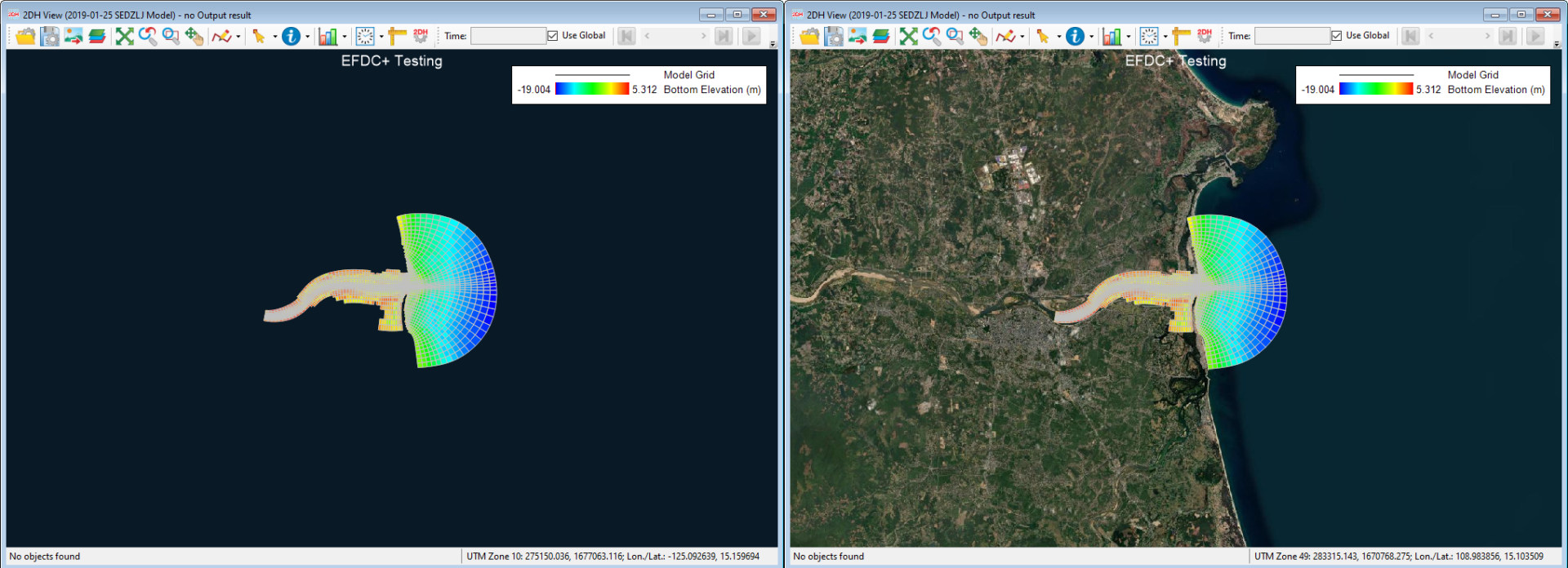 Figure 7: Tra Khuc Estuary before (left) and after (right) CRS adaptation