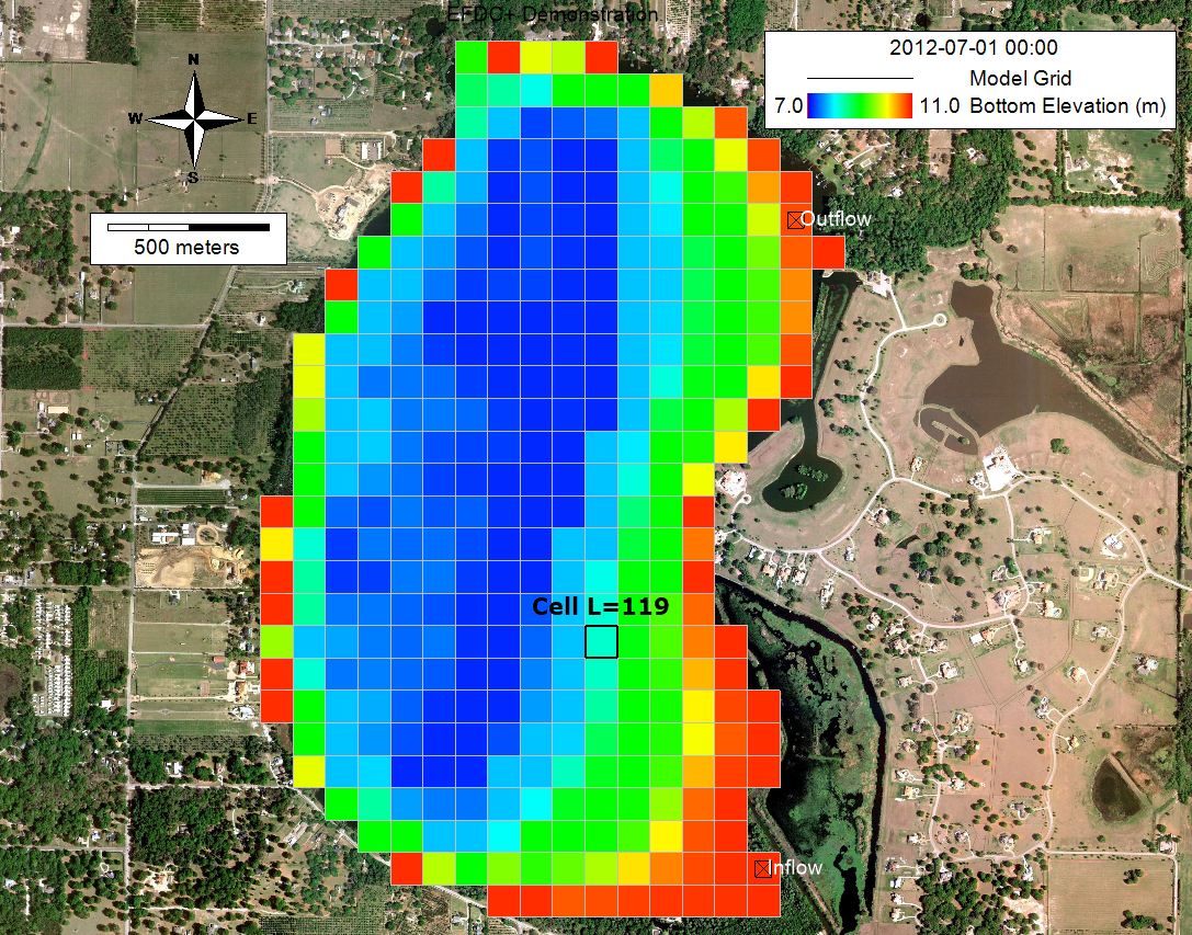 Figure 1: Lake Thonotosassa bathymetry and boundary's location