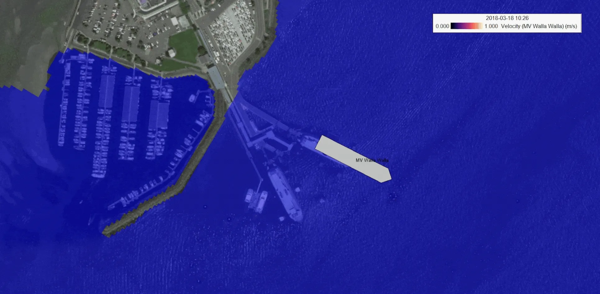 Shear stress at the seabed caused by MV Walla Walla at Kingston Ferry Terminal