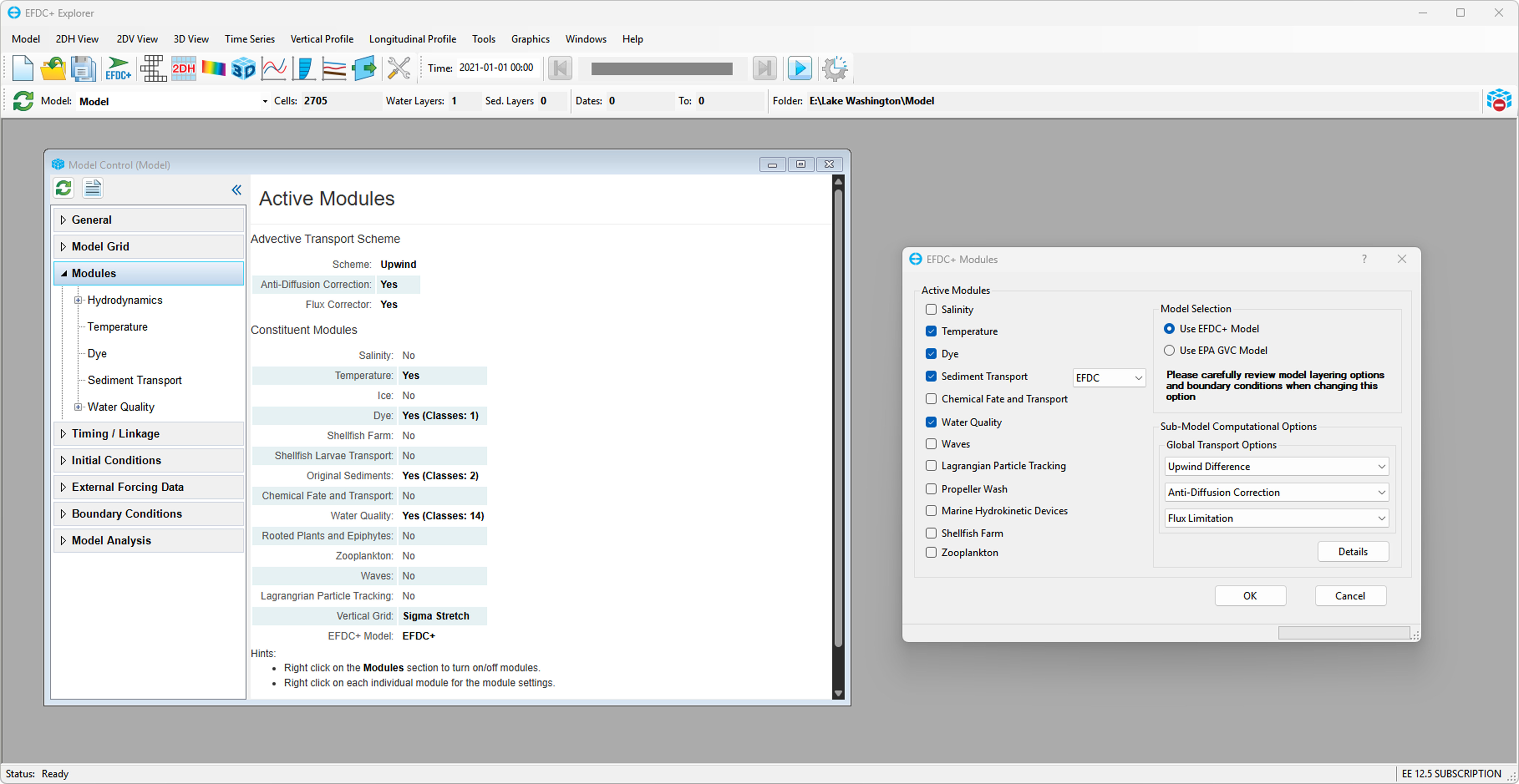 Active modules settings in the EE GUI.