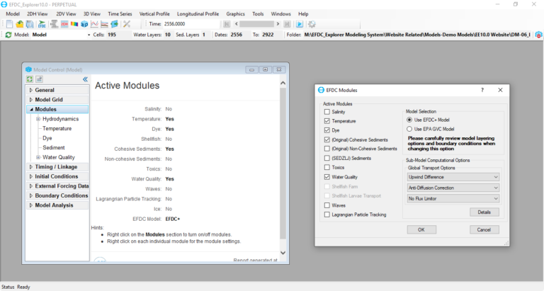 Active modules settings in the EE GUI.